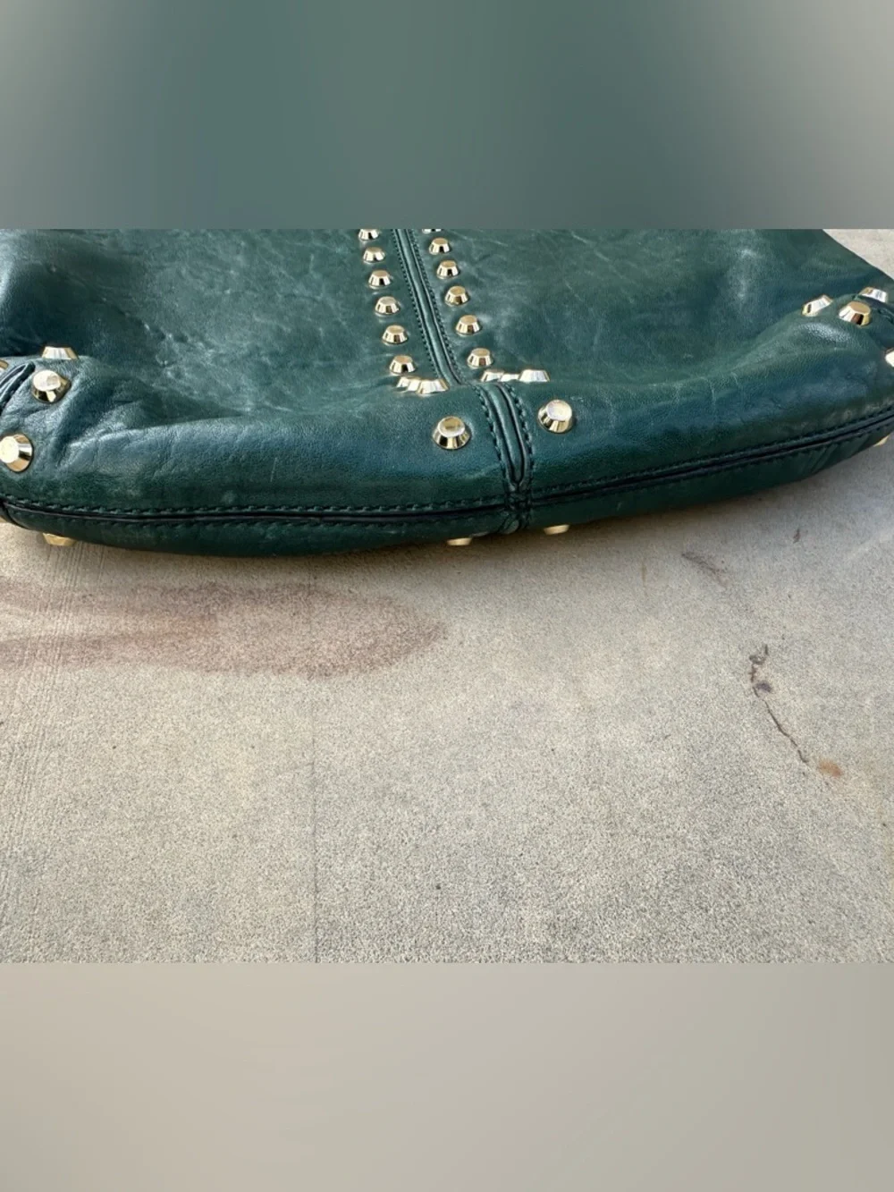 Michael Kors Uptown Astor Hunter Green Gold Studded Hobo/Shoulder Bag